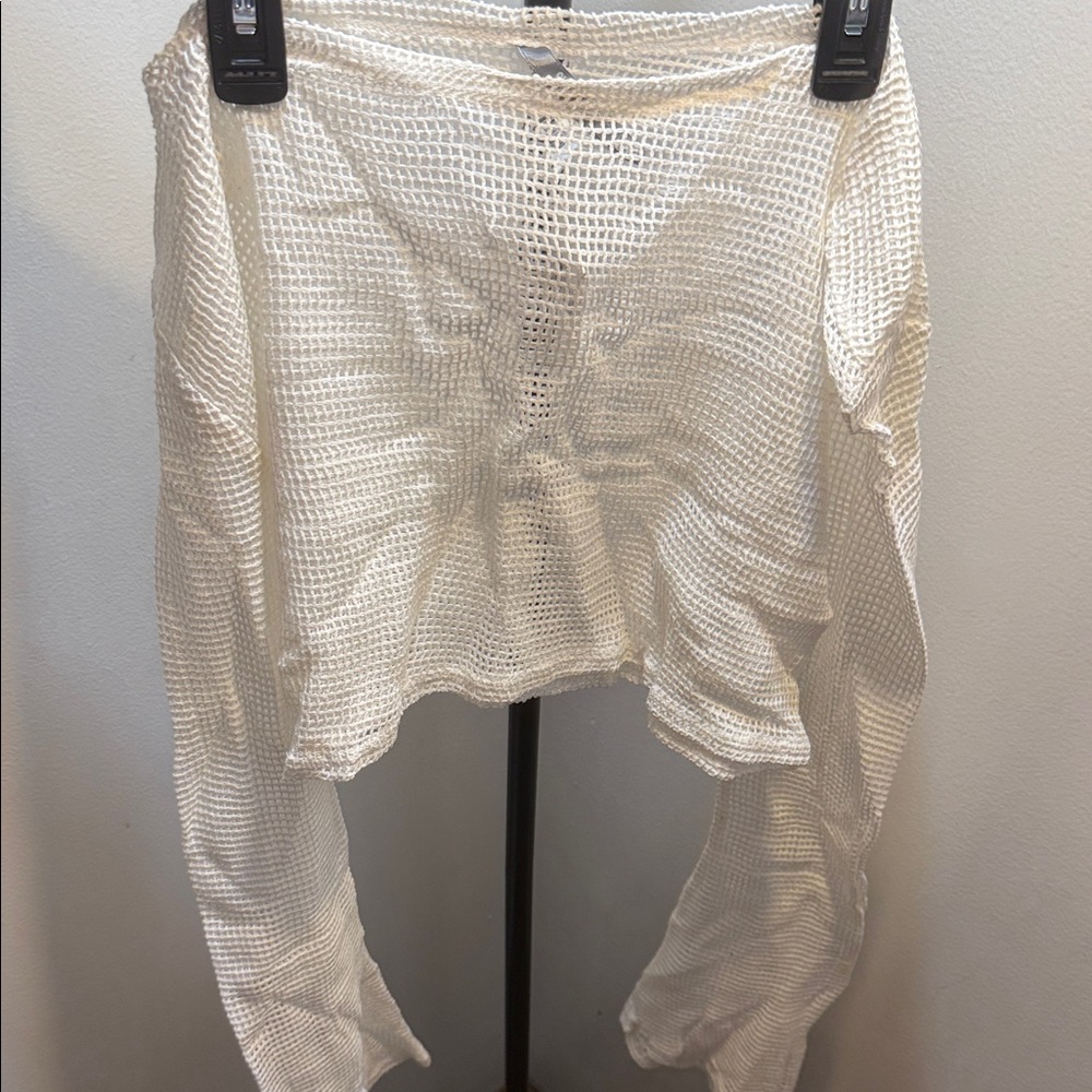 Open-Knit Cropped Beach Sweater in Ivory